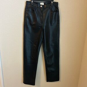 Aritzia Wilfred Women’s Sz 4  Melina Super High-Rise black vegan leather pants.